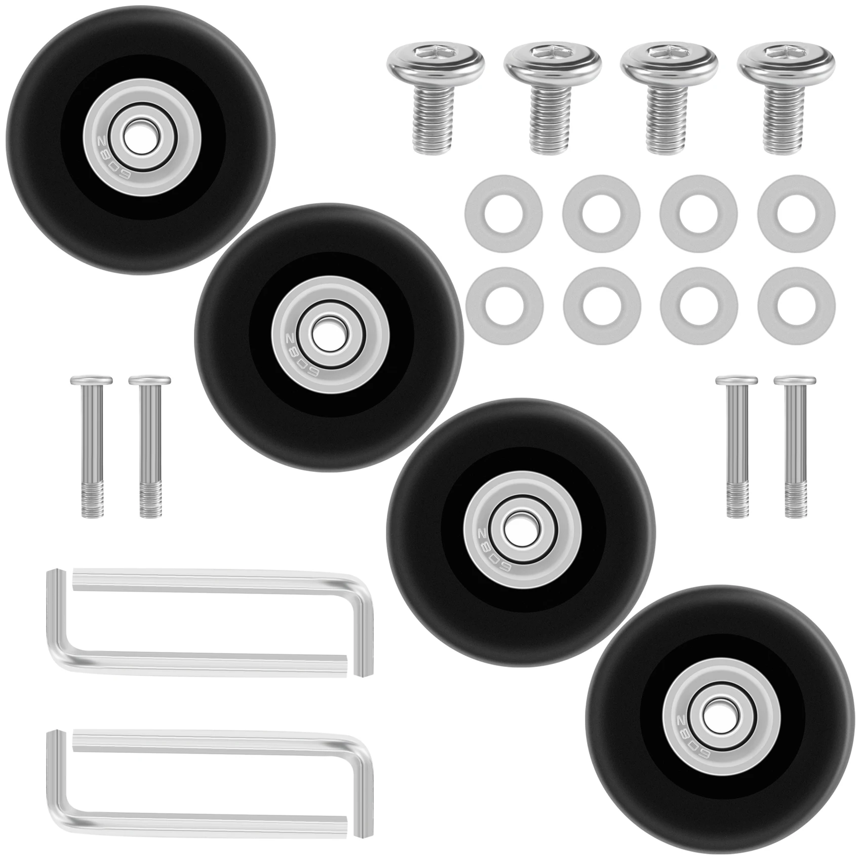 OD 50mm 4 Sets of Luggage Suitcase Replacement Wheels Axles Deluxe Repair Tool