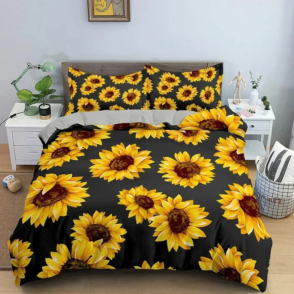 Sun Flower Duvet Cover Floral Bedding Set 3D Printed Comforter Covers With Pillowcase Single Double Size Home Textile