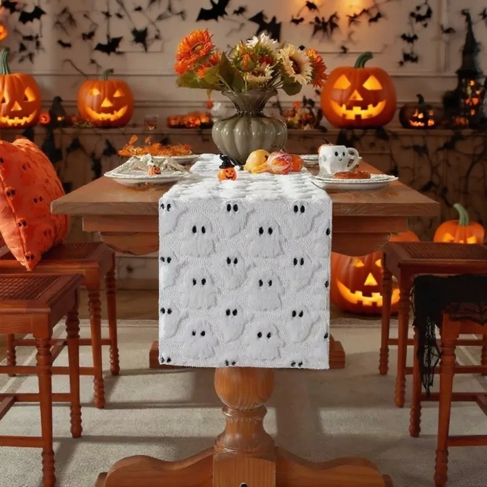 Comfortable Ghost Table Cover Soft Texture Rectangular Halloween Table Runner Long Creative 3D Tufting Dining Tablecloth