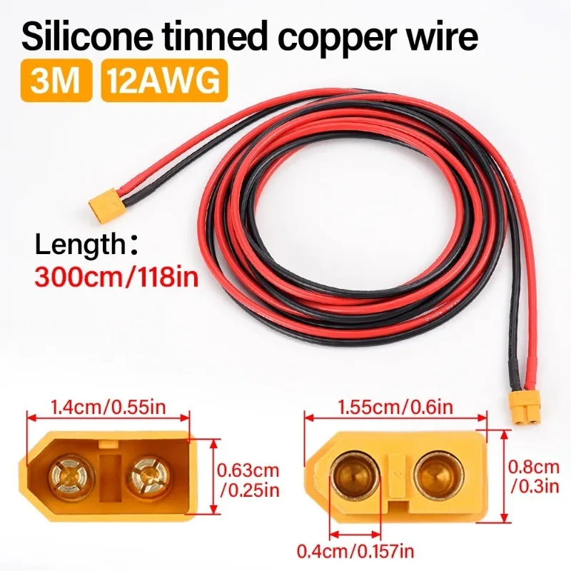 12AWG XT60 Male Female Conversion Plug Connection Cable 300CM Silicone Wire Battery Connector For Lipo Battery RC Drone Car Boat