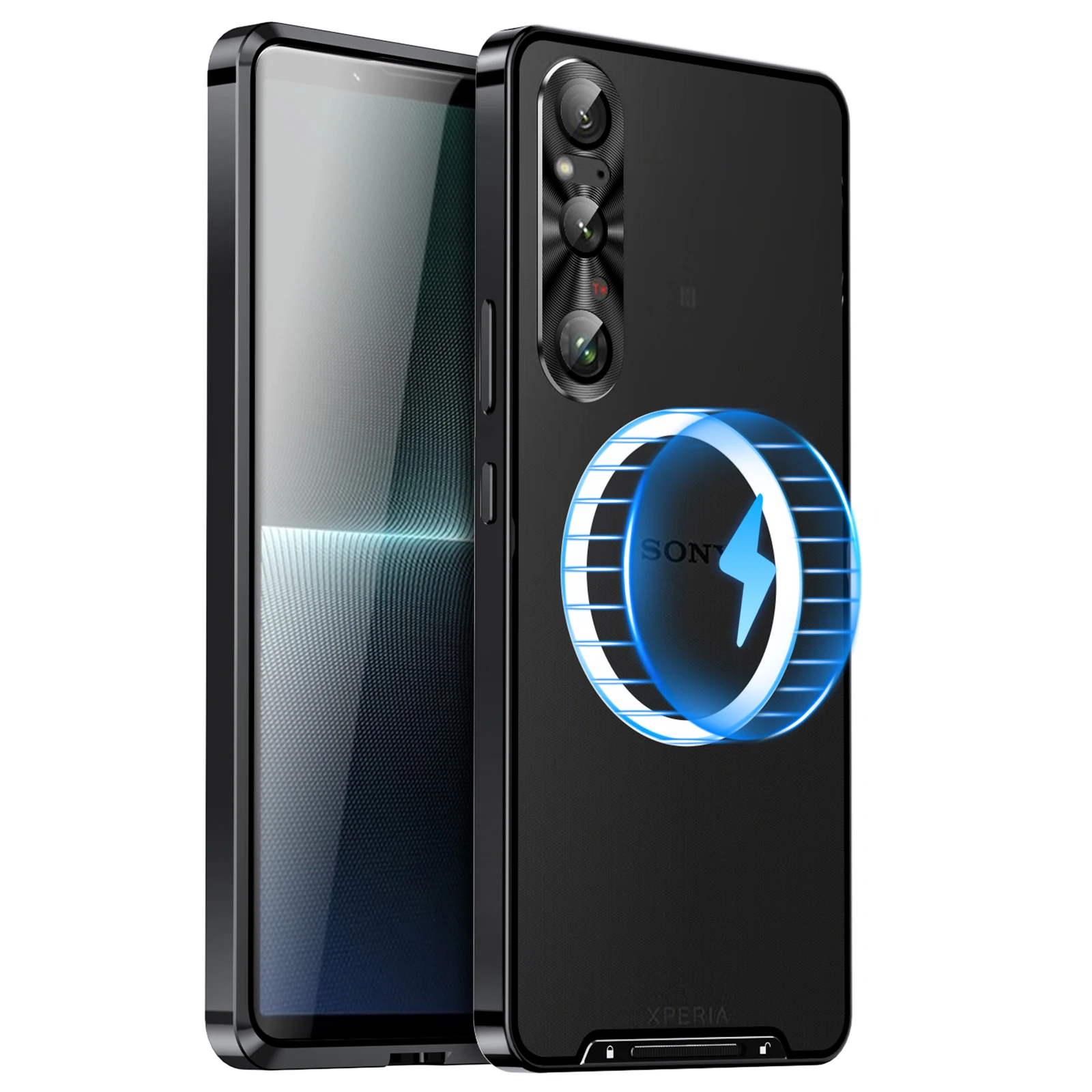 Metal Alloy Magnetic Case For Sony Xperia 1 V 10 IV iii 5 V Aluminum Bumper Frame Clear Transparent Wireless Charger Cover