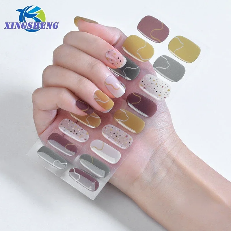 Semi Cured Gel Nail Polish Strips Full Cover UV/LED Lamp Requirel Wraps Fingertip Artist Self-Ashesive Girl Beauty Nails Sticker