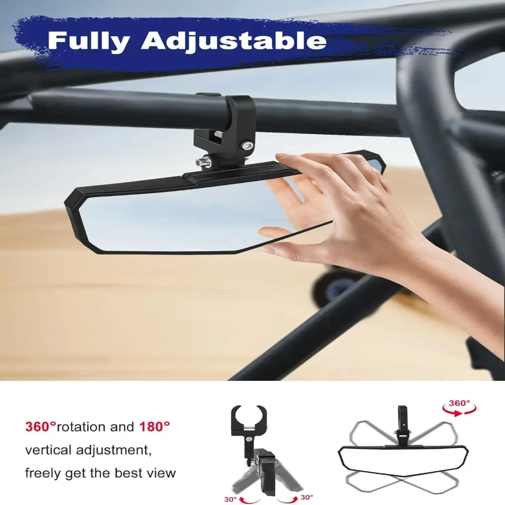 

Зеркало заднего вида 360° для UTV/SXS ° Регулируемый низкопрофильный алюминиевый зажим 1.5-2 дюйма для UTV с прозрачным обзором, запчасти и аксессуары X3 UTV