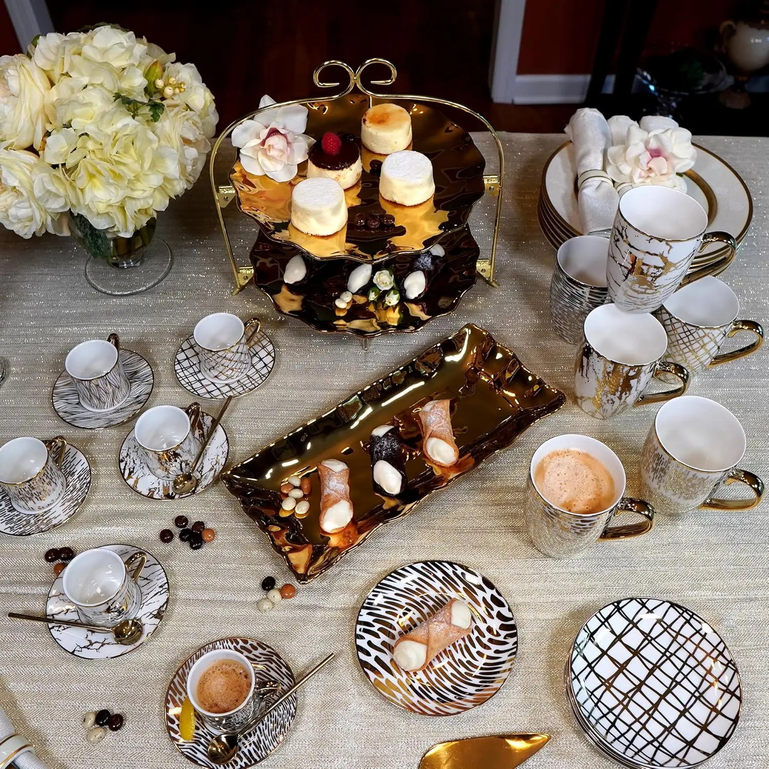 Gold-Plated Porcelain Coffee & Tea Mug Set - Elegant Luxury Drinkware for Dining and Gifting