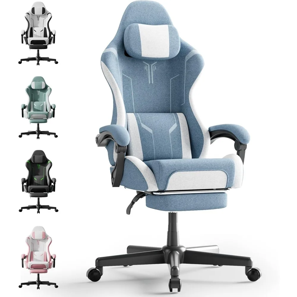 

Cloth Fabric Gaming Chair Blue, Ergonomic Gaming Computer Chair with Massage Lumbar for Adults, High Back Office Game Ch