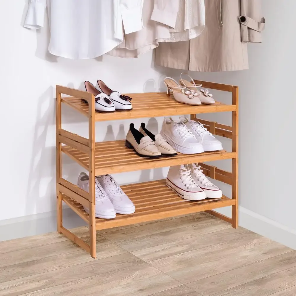 3 Tier Bamboo Shoe Rack Storage Organizer 9 Pairs Display Stand 28.66