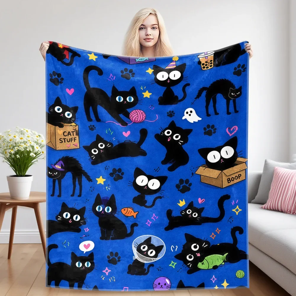 Cute Cartoon Cats Blanket Throw for Couch Bedroom Decor Cozy Plush Pet Lover Gift Idea