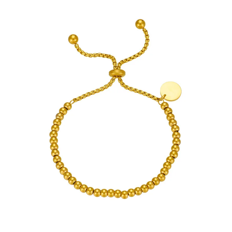 Pulsera de acero de titanio con cuentas de moda, cadena chapada en oro de 18 quilates, joyería antialérgica resistente al agua, adecuada para mujeres, niñas y amigos