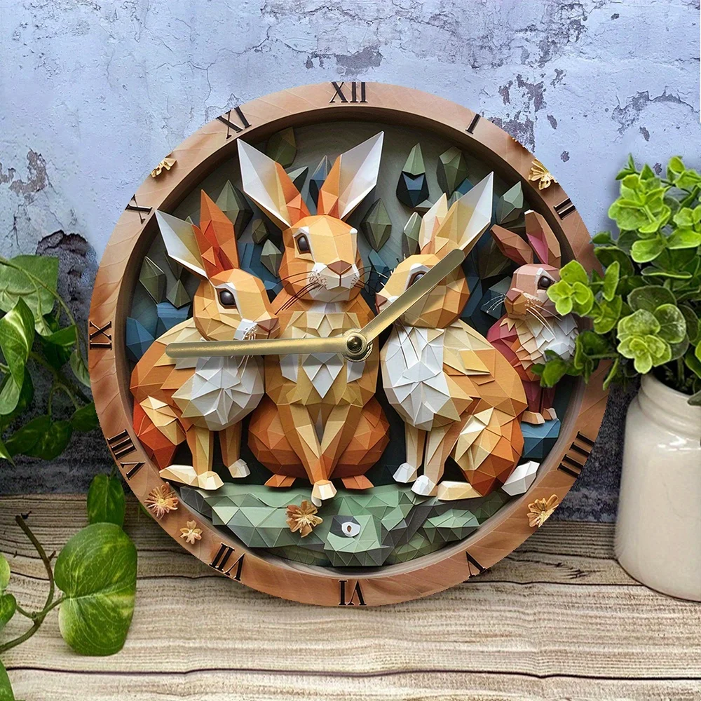 ウサギのデザインの静かなアルミニウム製壁掛け時計,夏のキッチンの装飾,バレンタインデーのお祝いに最適