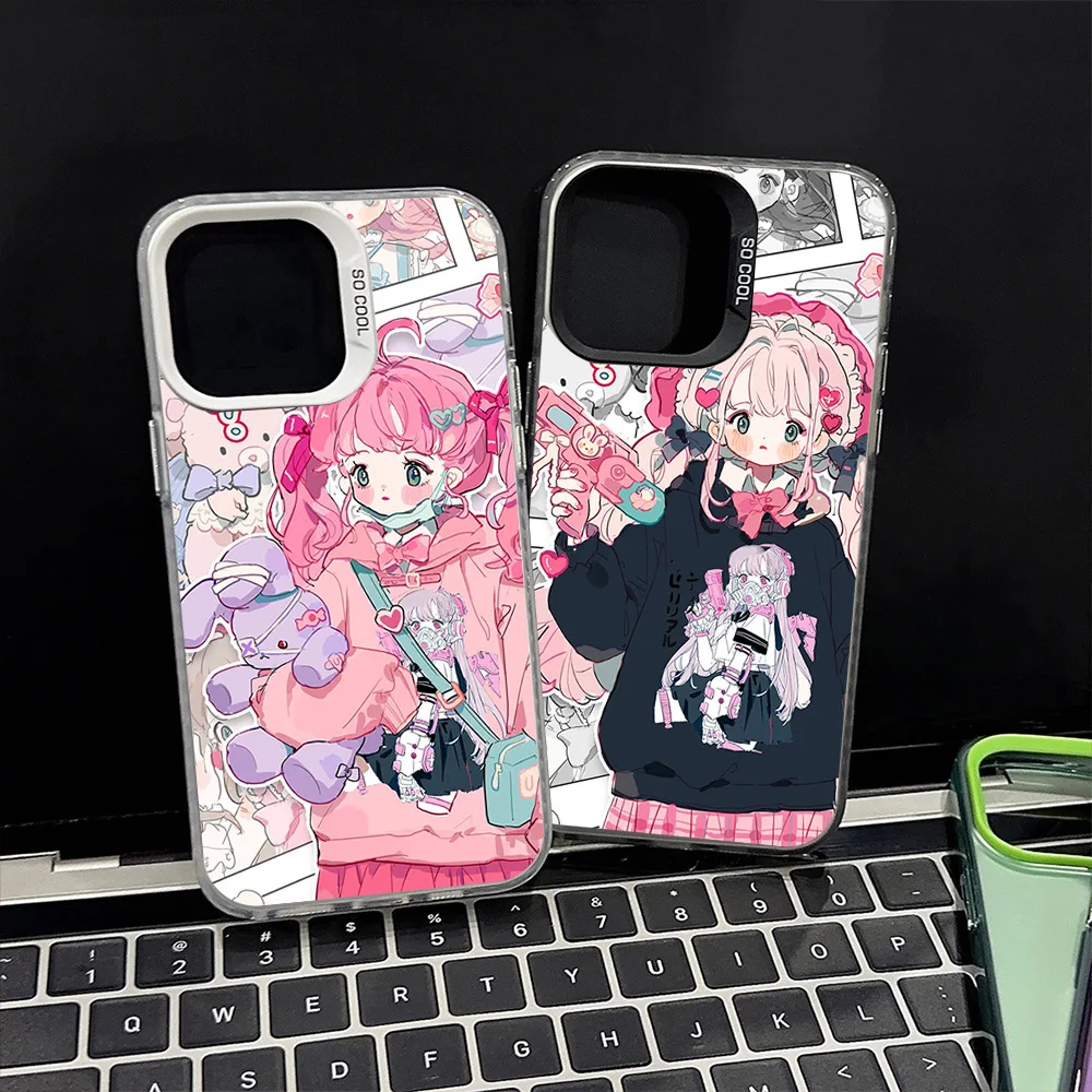 Cartoon Cute Best Friend Girl Phone Case For Samsung Galaxy S24 S23 S22 Plus Ultra FE A71 A55 A54 A53 Laser Cover