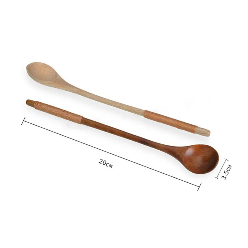 Wooden Spoon Bamboo Soup Teaspoon Wire Wrapped Long Handle Deluxe Wooden Multifunction Stirring Spoon for Kitchen Cooking Tool