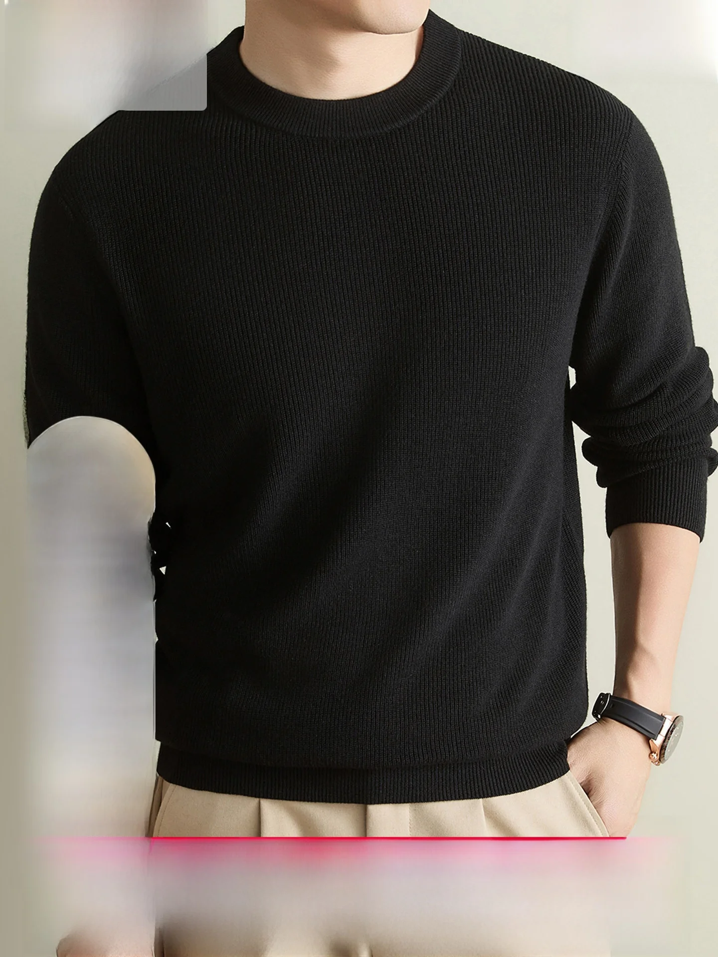 Warm Wool Knitted Sweater for Men round Neck Long Sleeve Business Style Autumn Winter New Arrival Versatile Comfortable Polye...