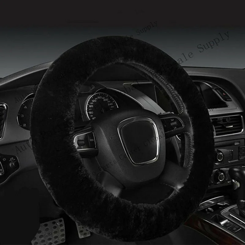 L+ Warm Soft Fuzzy Plush Car Steering Wheel Cover Auto Accessories Universal Black