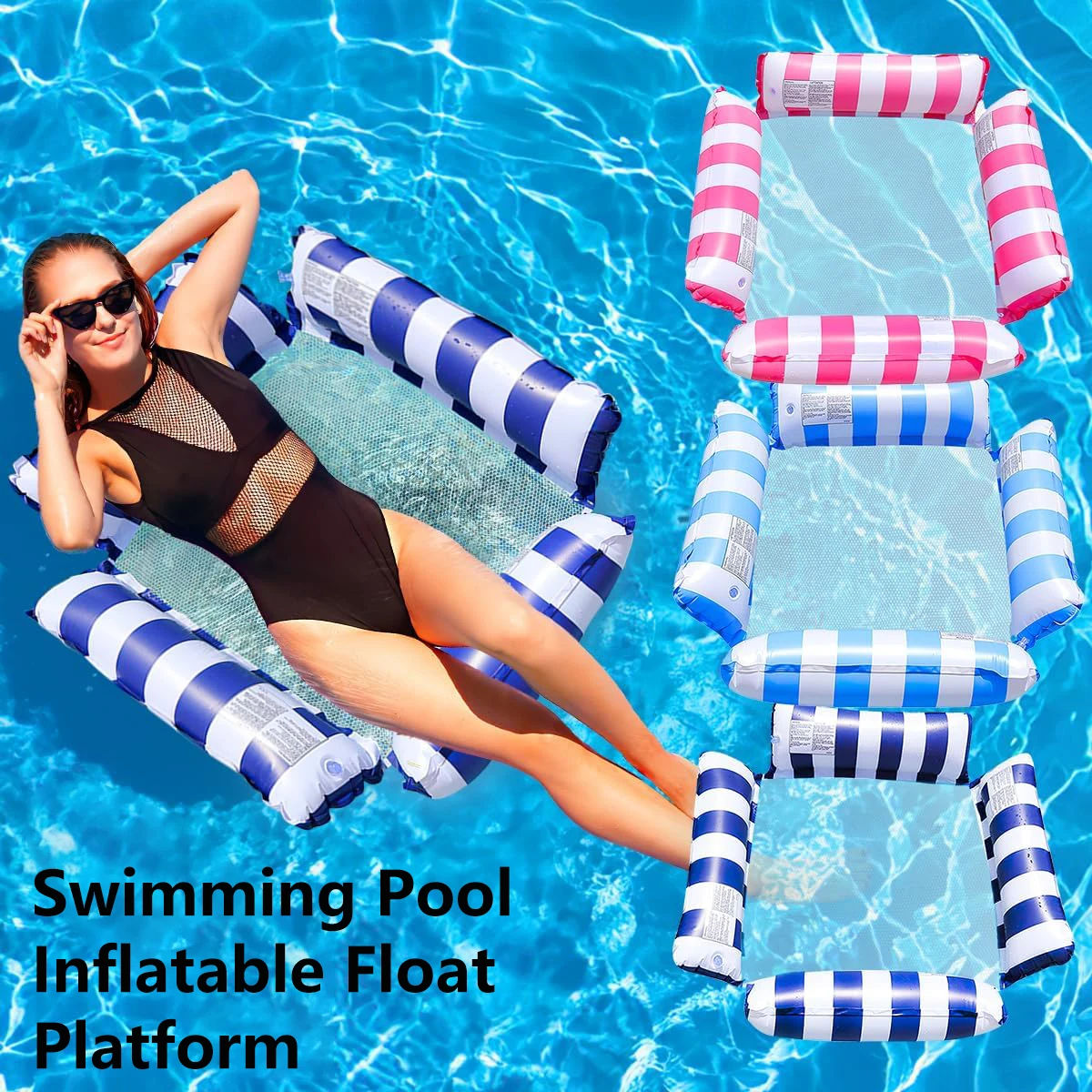

4-in-1 Water Hammock Recliner, Inflatable Floating Lounge for Pool Beach, Pool Party Air Mattress, Cooling Mesh Seat