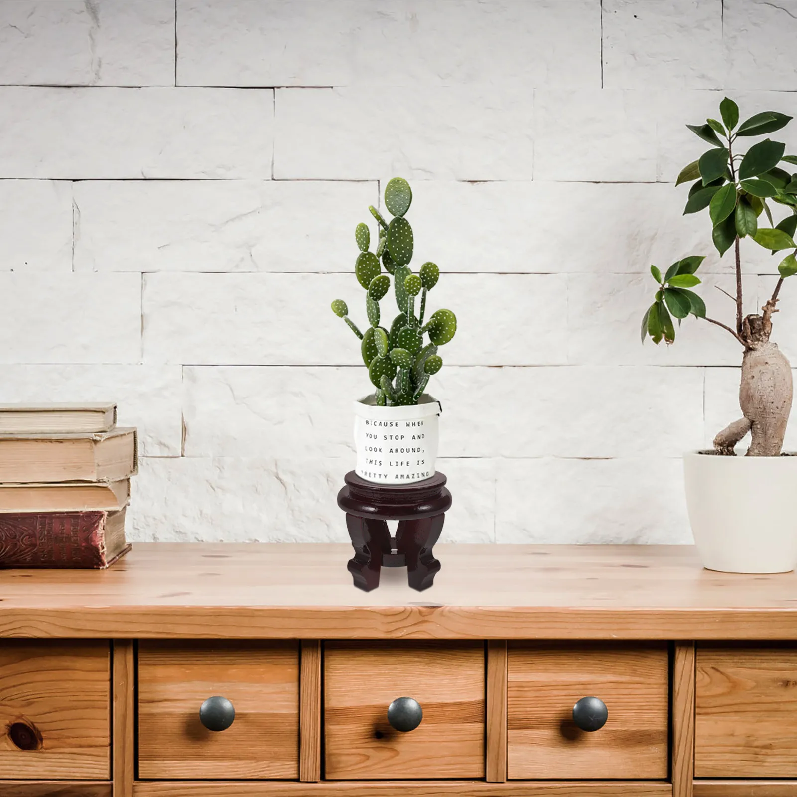 Wooden Plant Pot Stand Sturdy Mini Flowerpot Holder Indoor Display Pedestal Rustic Plant Stool Bonsai Pot Display Shelf for Home