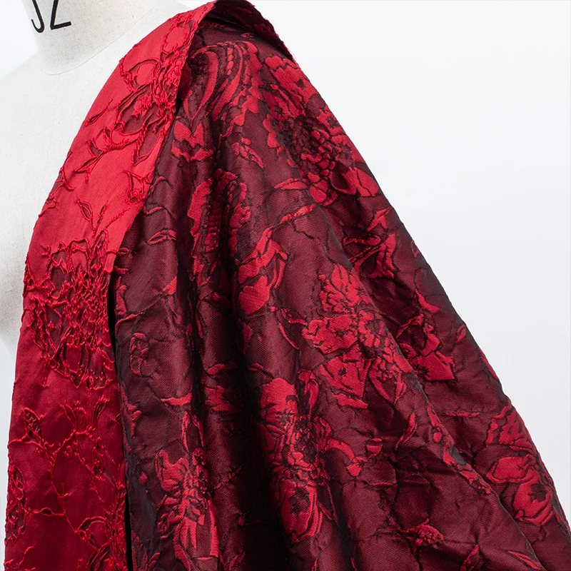 Burgundy Embossed Jacquard Dress Fabrics Fashion Clothing Fabrics for Sewing Cloth Dresses Skirt  140cm Wide Sold By Meter