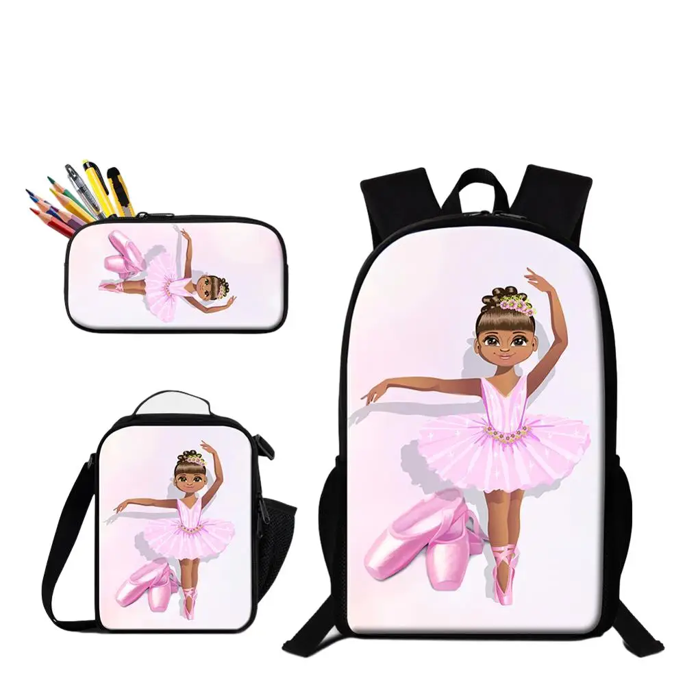 

3PCS Set Ballet Yoga Printed Large Capacity Backpack For Girls Food Cooler Bag Pencil Box For School Student Bookbag Backpack