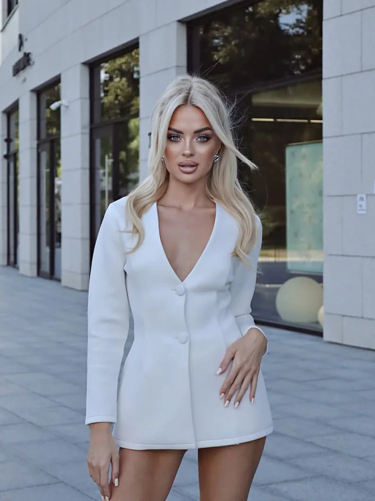 Abiti solidi per le donne Moda Sexy Streetwear O-Collo Maniche lunghe Backless Sheer Bodycone Mini Abiti Vestaglie Partywear femminile