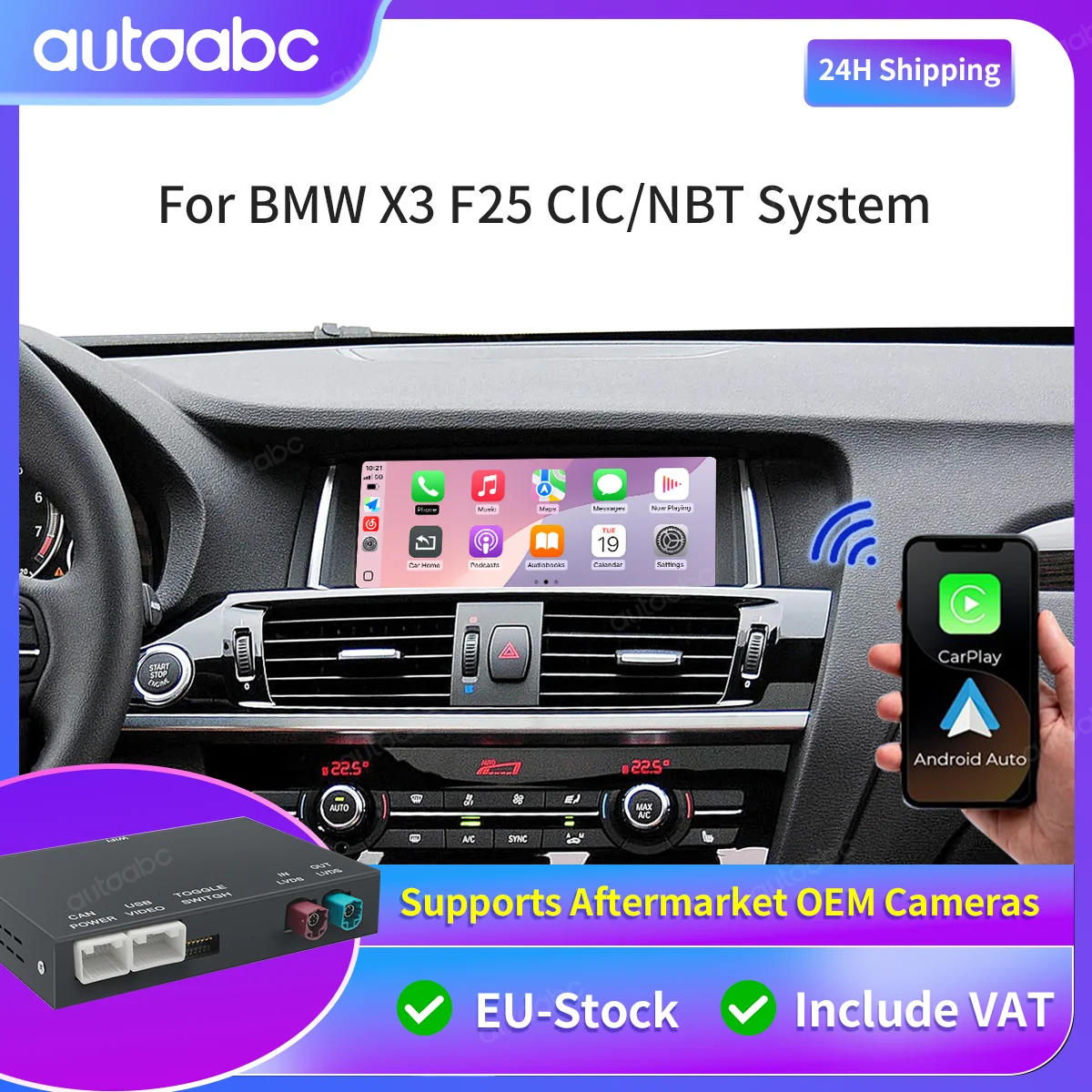 Boîtier décodeur sans fil CarPlay Android Auto pour BMW X1 X3 X4 X5 X6 MINI E60 E84 E70 F26 F25 F10 F11 F20 F21 Système NBT CIC GPS BT