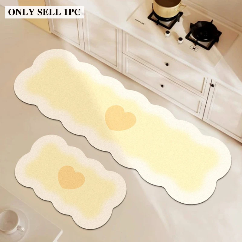 Kitchen Carpet Diatom Mud Absorbent Non-slip Floor Mat Minimalist Pink Heart Pattern Rug Long Size Home Decoration Rugs alfombra