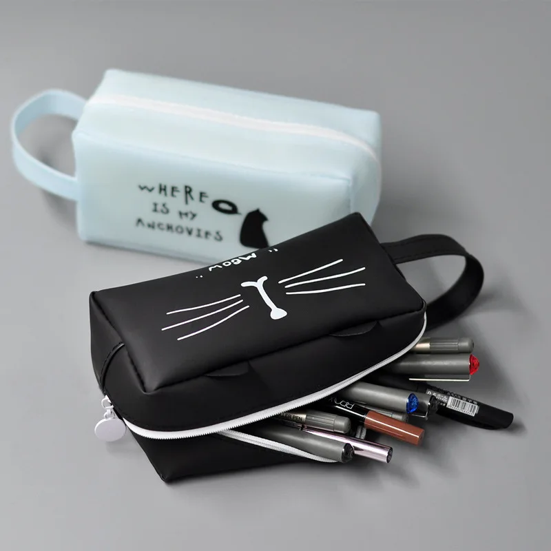 مقلمة Kawaii Cat مصنوعة من جلد البولي يوريثان ذات سعة فائقة صندوق رصاص مدرسي للفتيات والقرطاسية واللوازم المدرسية