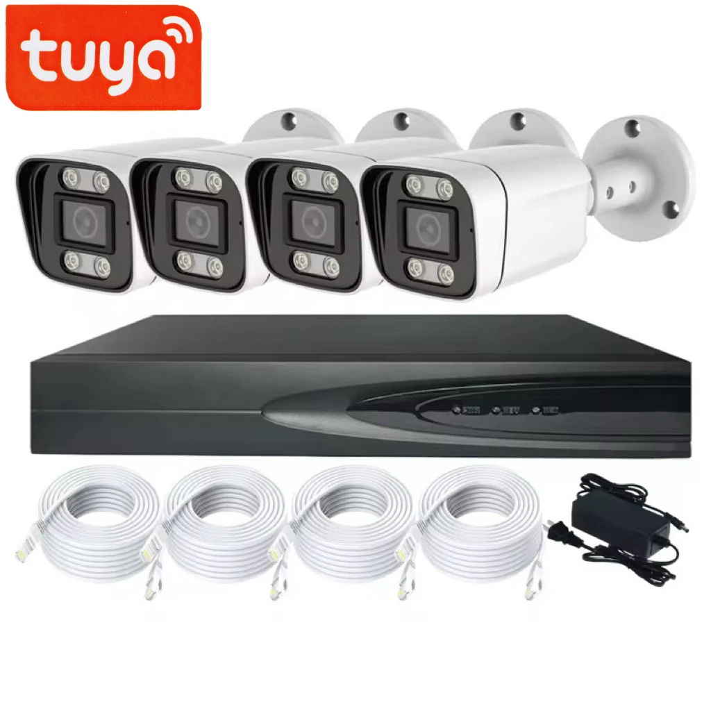 Tuya CCTV Camera Kit IP Camera Built-in Mic Human And Vehicle Detection 4 8 Channel Set 4mp 6mp 8mp AI NVR POE Camera Kit