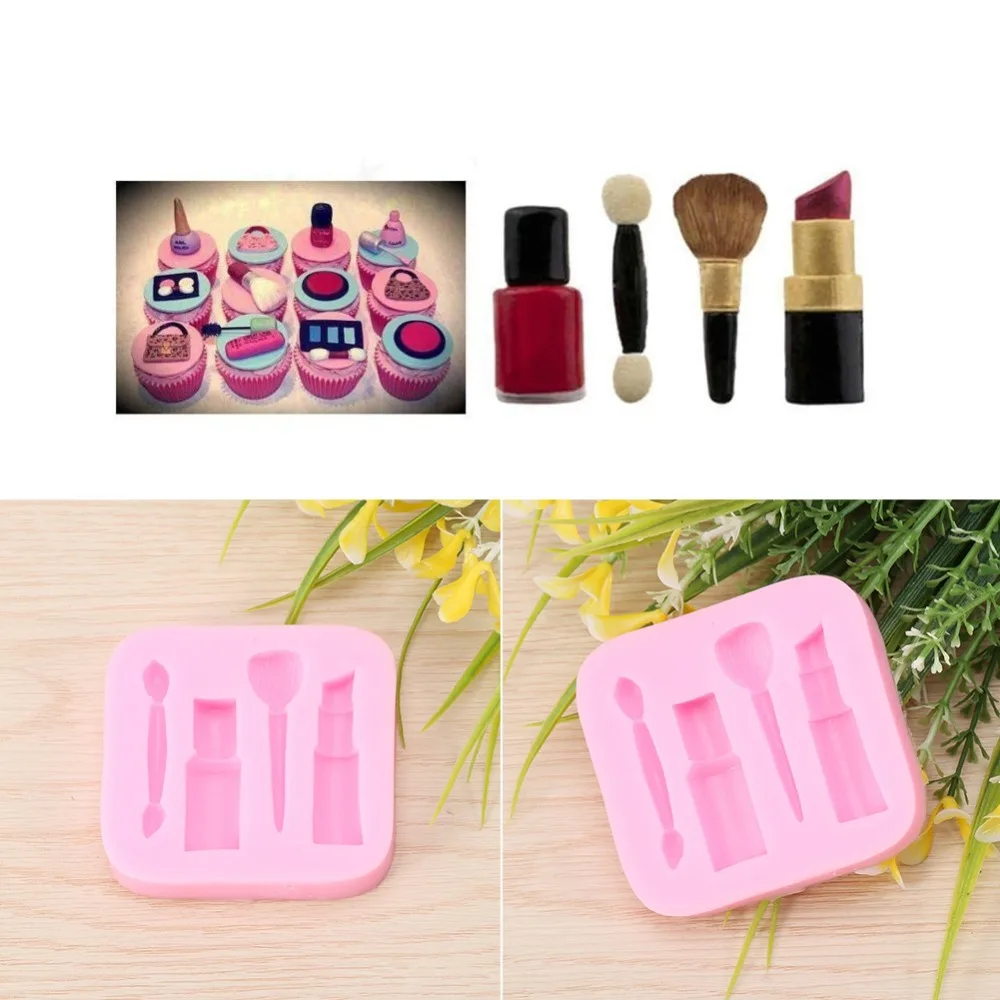 2PCS Lipstick Shape Silicone Fondant Mold Four Recessed Silicone Baking Chocolate Mold Bottle-Shaped Cavity Rounded Rectangular