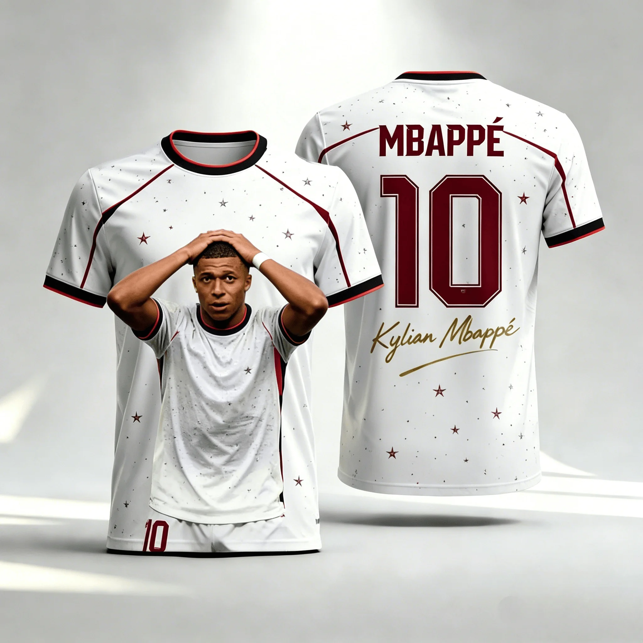 Mbappe No.10 Ball Front Star Portrait Back Printed Quick Dry Large Size Loose Breathable Family Matchingkids T-shirt