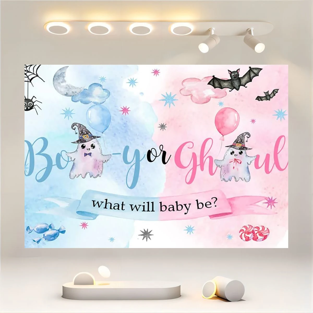 Halloween Boo y Gender Reveal Party Ghost Baby Shower Background Boys or Girls What Will Our Little Boo Be Banner Decoration