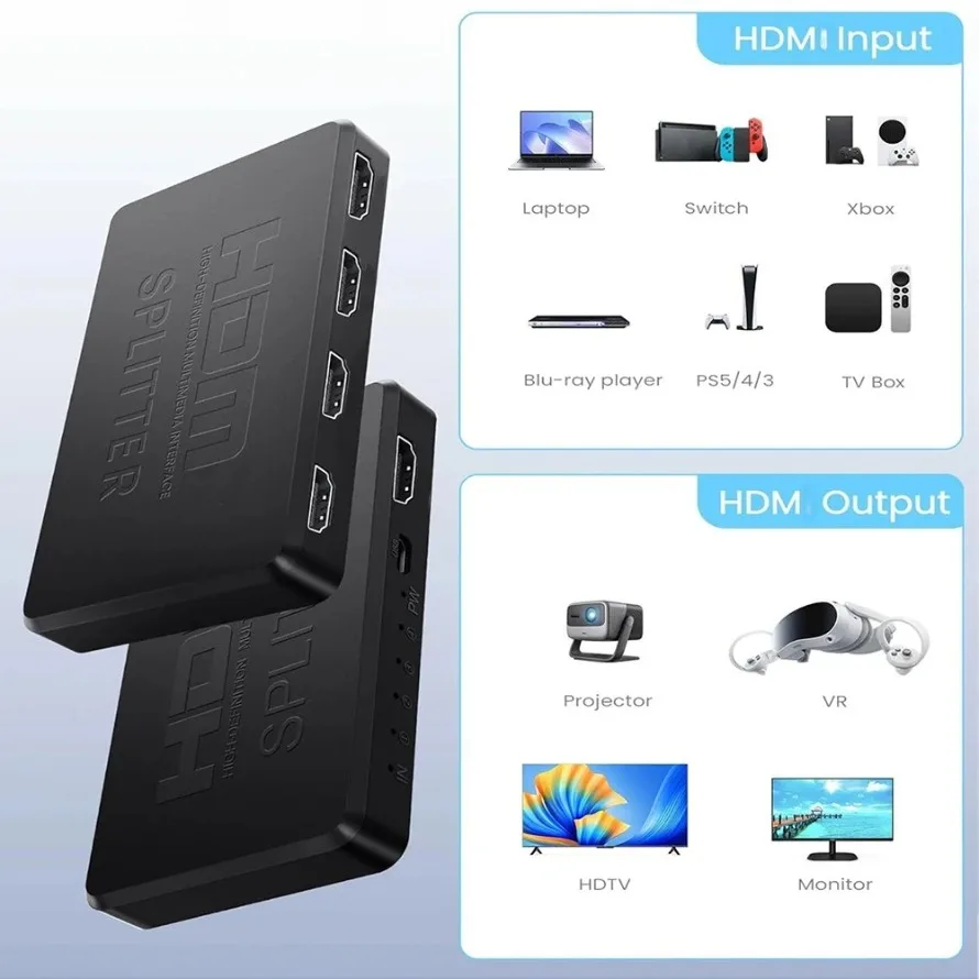 4K HDMI-compatible Splitter 1 in 4 out HDMI-compatible Splitter Audio Video Splitter For TV Box HDTV DVD PS3 Xbox Laptop Monitor