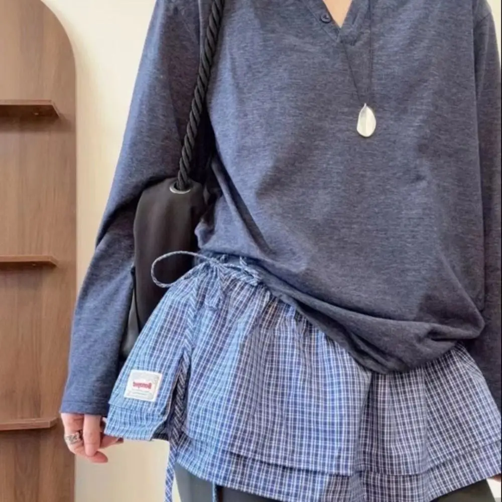 패션 스윗 격자무늬 미니 스커트 허리 벨트 장식 하이웨이스트 하프 바디 스커트 Y2K 한국 스타일 러플 엣지 스커트 파티