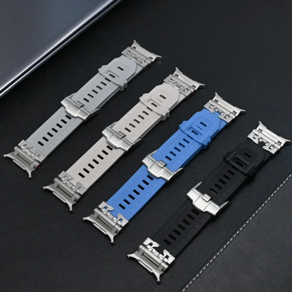 Mecha نمط سيليكون الرياضة الفرقة لسامسونج غالاكسي الترا 47 مللي متر الفاخرة الرجال سوار ل غالاكسي الترا لا فجوات حزام نهاية منحني