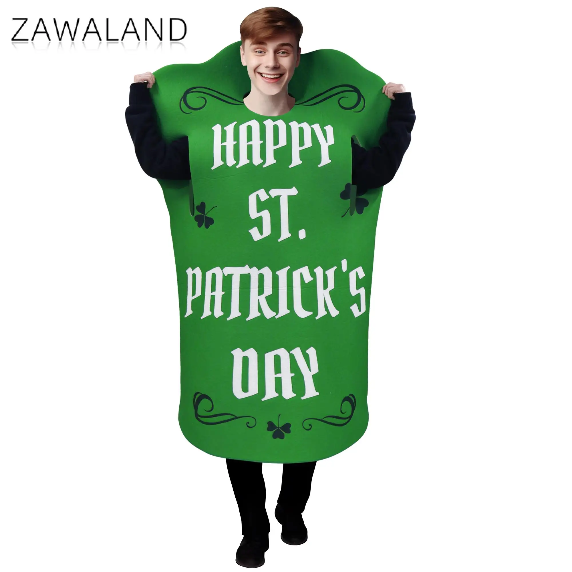 Zawaland St. Patrick's Day Peer Sponge Men Women Costumes Funny Cosplay Clothes Irlend Flag Printing Suits Carnival Holiday Wear