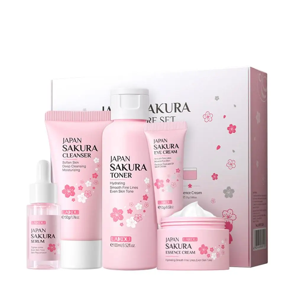 Sakura Skin Care Sets Face Cream Serum Toner Facial Cleanser Sunscreen Eye Cream Gift Box Face Skin Care Mini Sakura Travel Kit