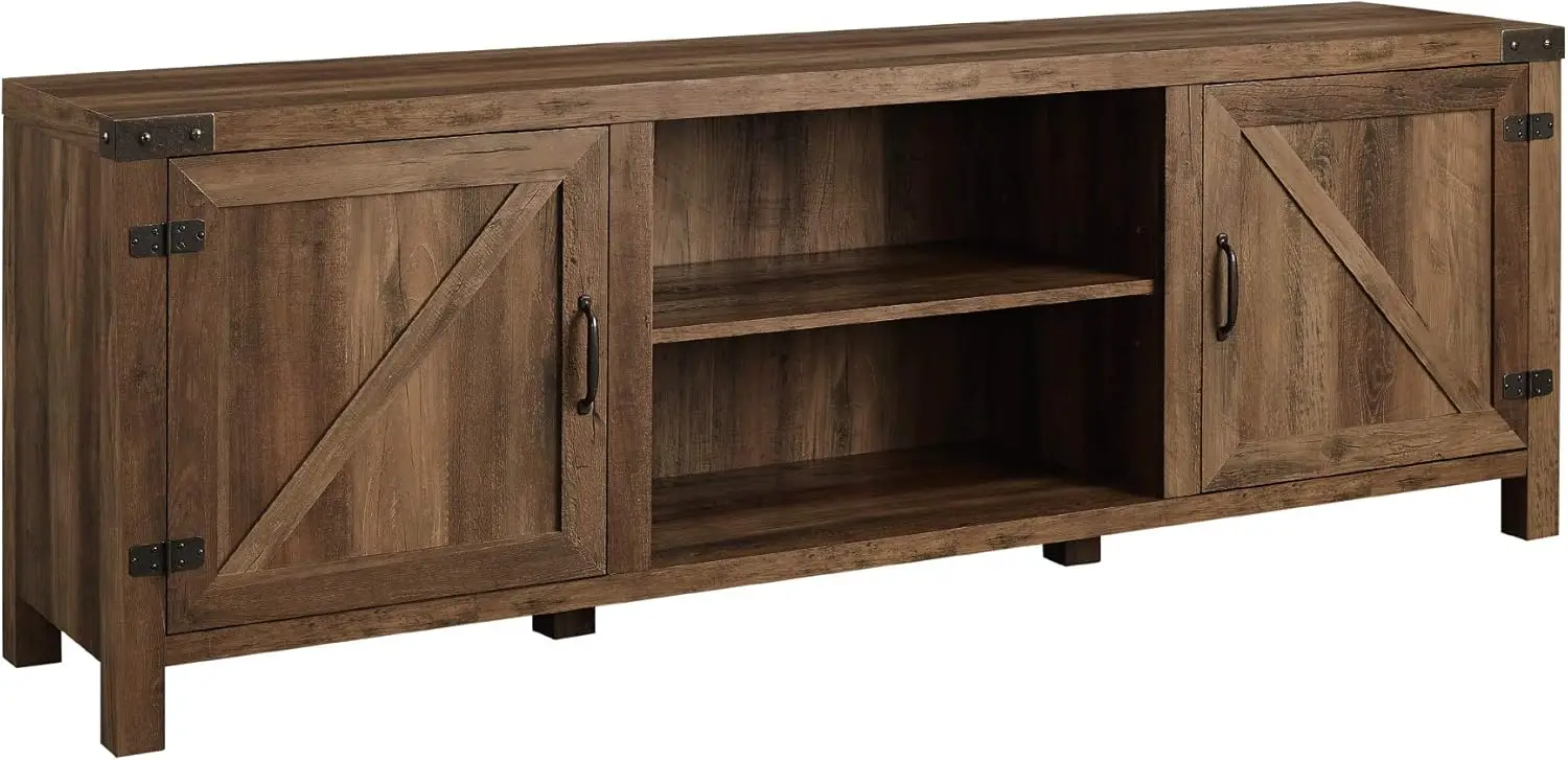 

Georgetown Modern Farmhouse Double Barn Door TV Stand for TVs up to 80 Inches, 70 Inch, Rustic Oak, Without Fireplace