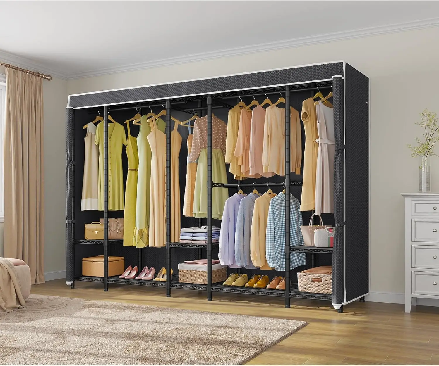 Vipek V50I Black Portable Closet Rack With Black Upgarded Polyester Cover, Large Freestanding Wardrobe Closet Heavy Duty