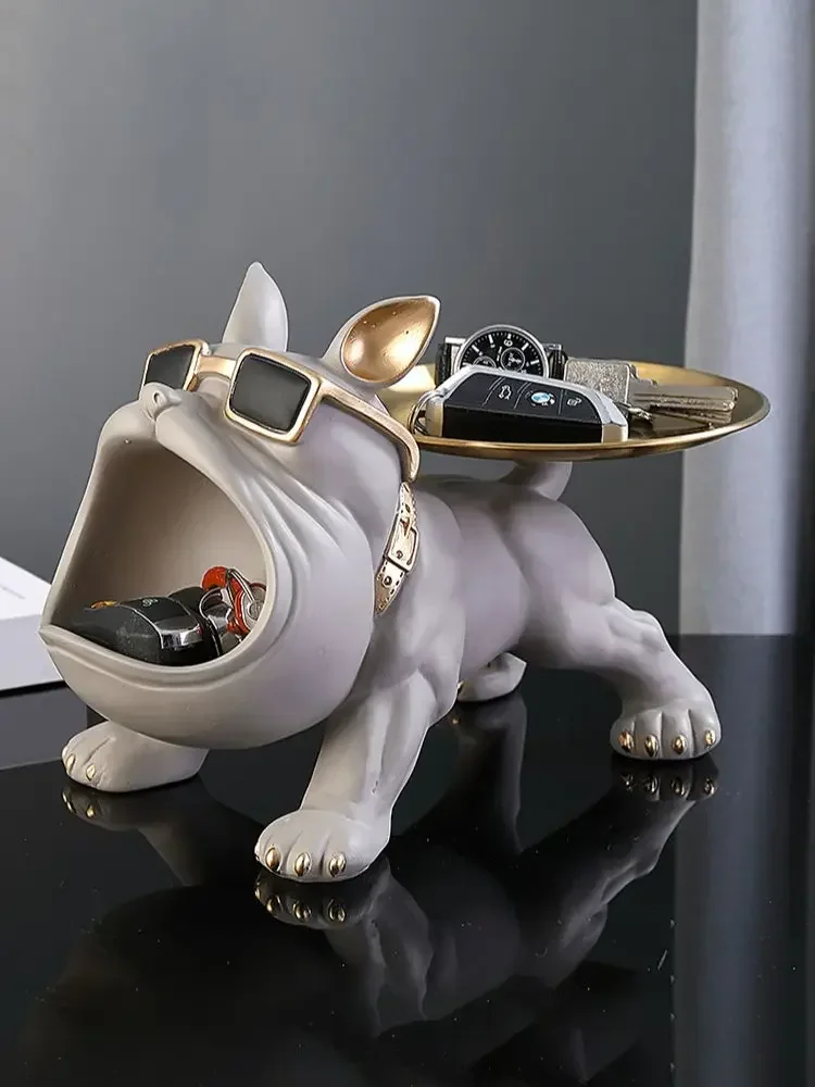 30 cm/11,8 Zoll Home Decor Bulldog Figur Hund Statue Schlüssel Aufbewahrungsbox Tier Ornament Harz Handwerk Kunst Figur Welpen Skulptur