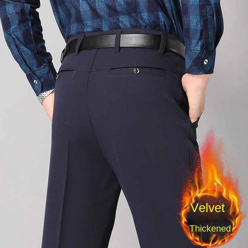 

Men's winter keep warm Suit Pants Non-ironing Trousers Black Fleece Pants Slim-fit Straight Business Formal Suit Trousers JJ890