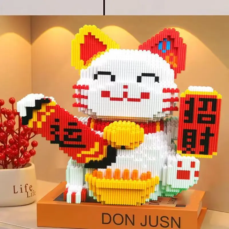 2024 New Lucky Cat Building Block Toy DIY Handmade Gift Lucky Cat Savings Can Puzzle Building Block Boy Birthday Blessing Gift