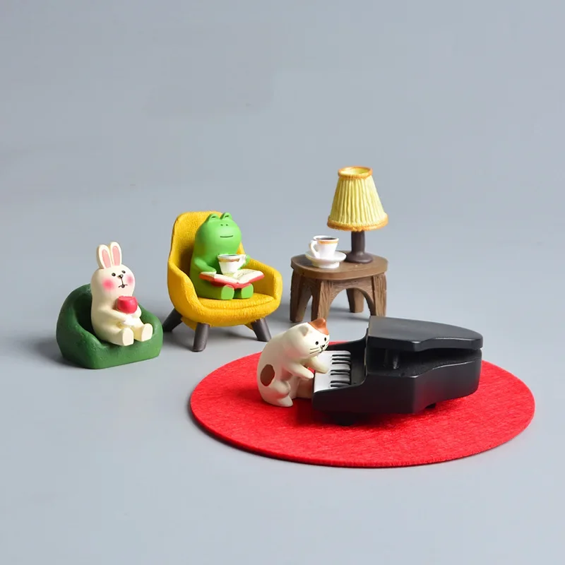 ZAKKA Miniatures Resin Cute Cat Home Handicraft Piano Cat Micro Landscape Scene Desktop Ornaments Photography Props Figurines