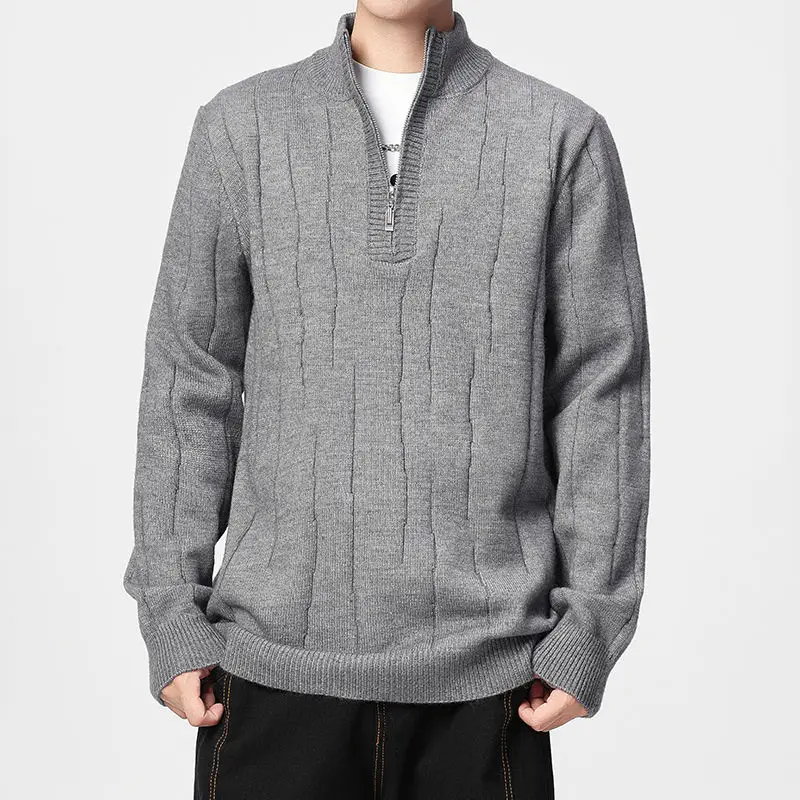 

Мужской свитер с высоким воротником на молнии, осень-зима, повседневный деловой однотонный вязаный свитер, внутренняя одежда из полиэфирного волокна