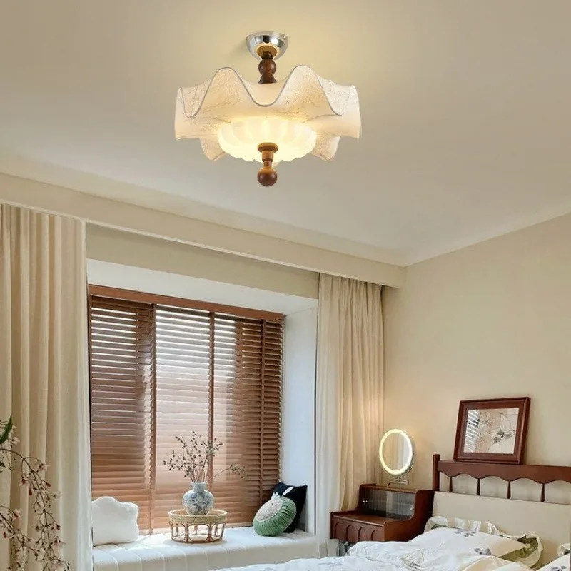 Vintage Bedroom Fabric Pendant Lamp, Japanese Wabi-Sabi French Vintage Style Fabric Pattern Master Bedroom Study Lamp