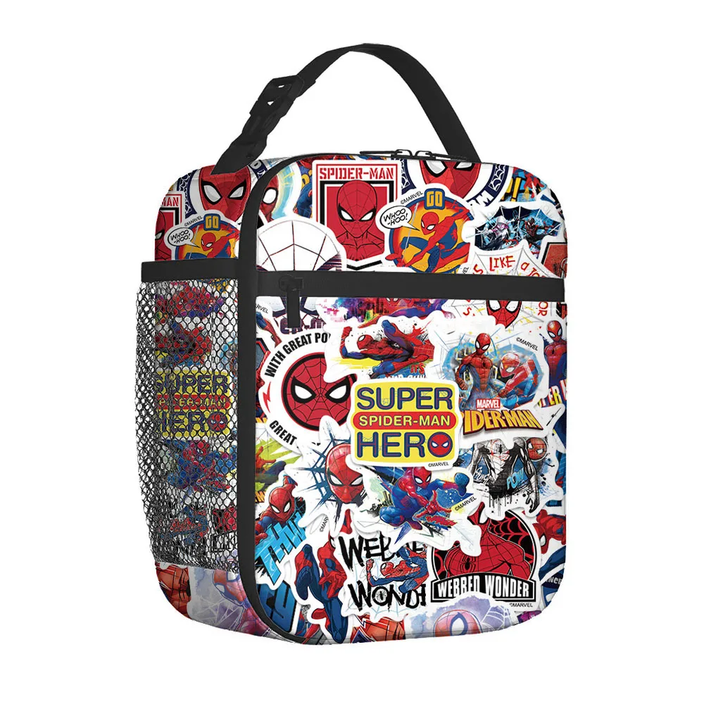صندوق غداء مطرز برسوم كرتونية للرجل العنكبوت للرجال والنساء ، مبرد حراري محمول ، رحلات مدرسية ، حاوية طعام ، حقائب حمل #2