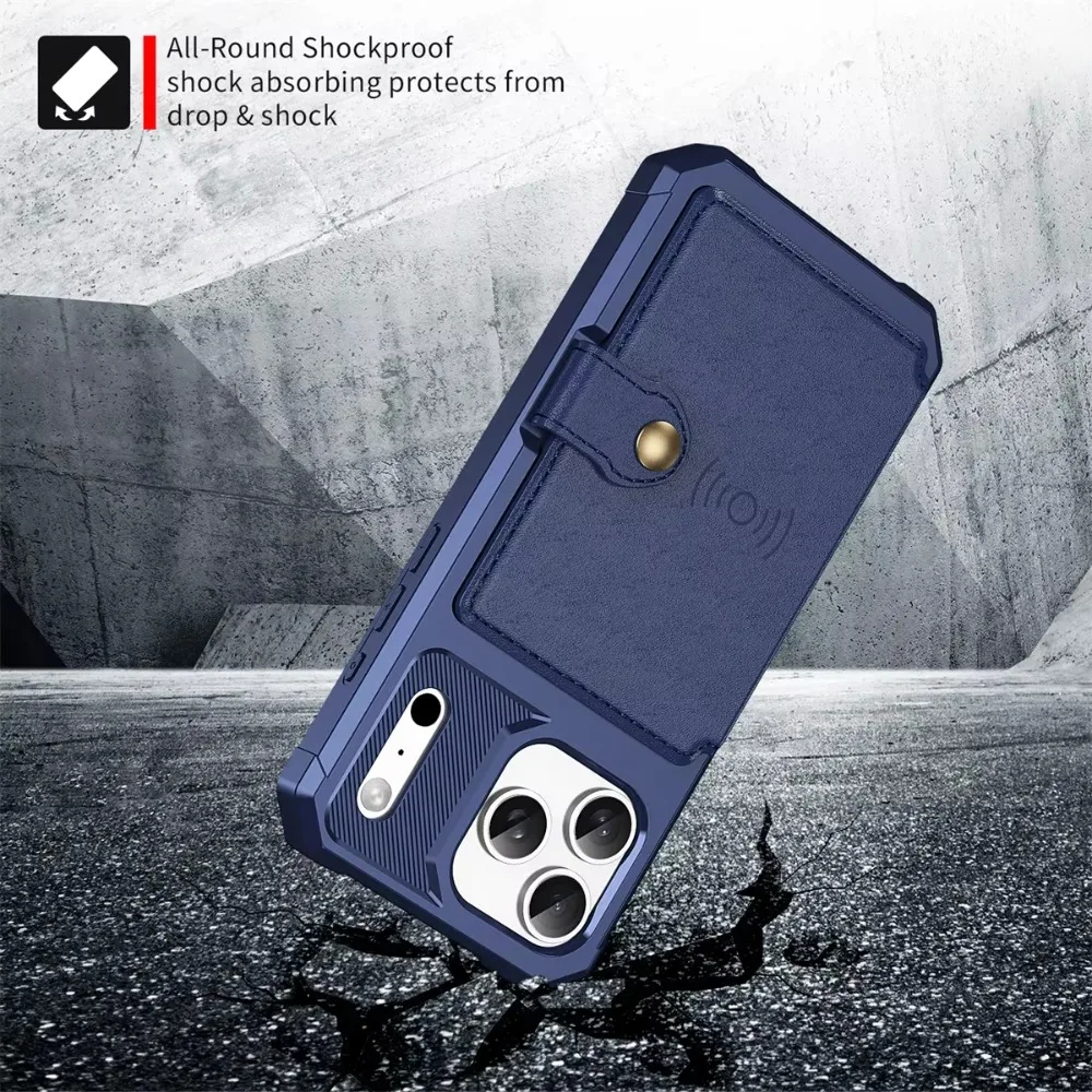 Wallet Phone Case Card Holder for Apple IPhone 17 Air 16E 16 15 14 Plus 13 12 Pro Max Hybrid Rubber Bumper Back Flip Cover view 3