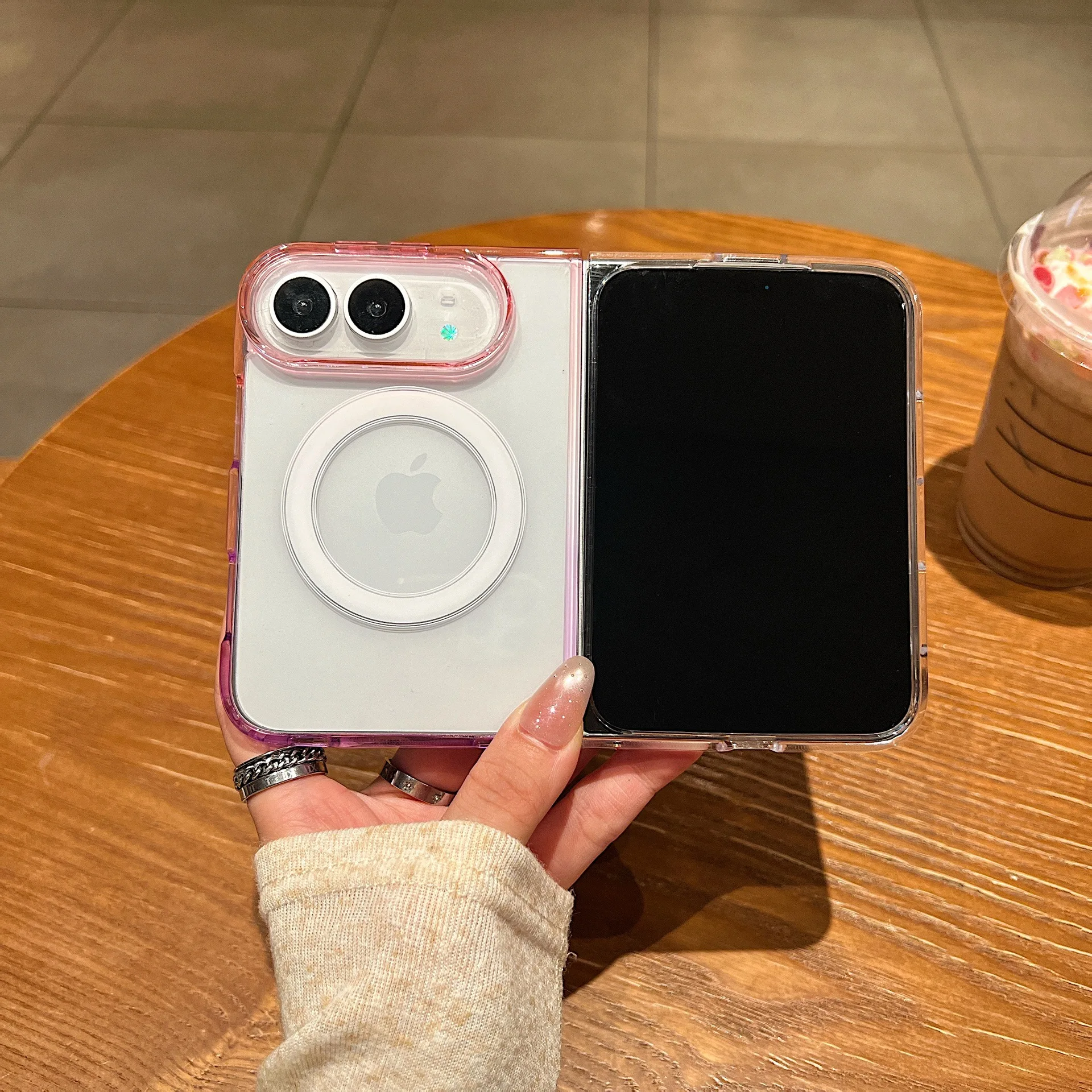 For iPhone Duo/18promax Clear Magsafe Magnetic Phone Case Shockproof Transparent Foldable Protective Cover Hinge Full Protection