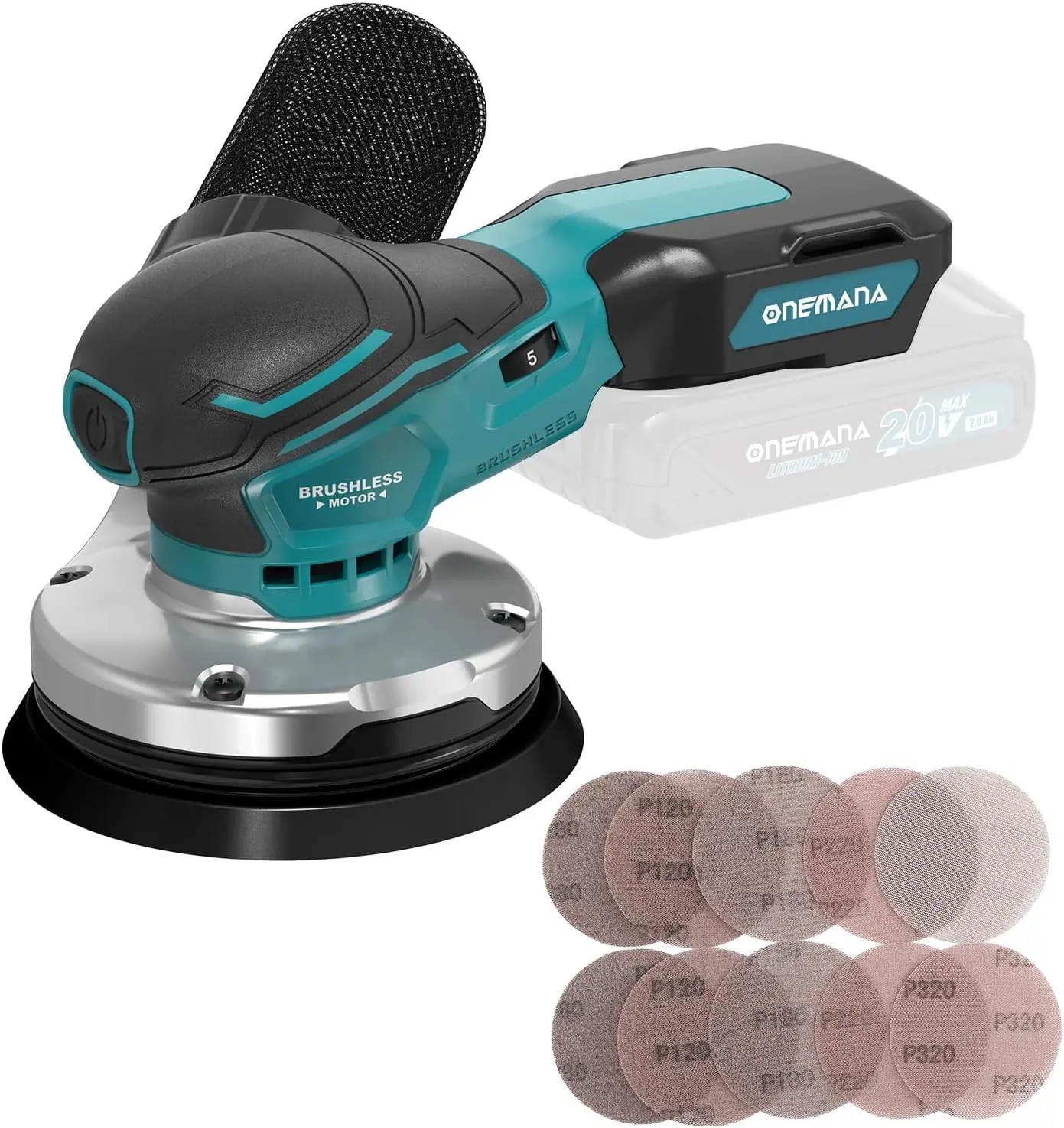 Orbital Sander 5-Inch Palm Sander 20V Brushless Cordless Electric Sander 7 Variable Speeds Hand Sanders For Wooding And Sanding