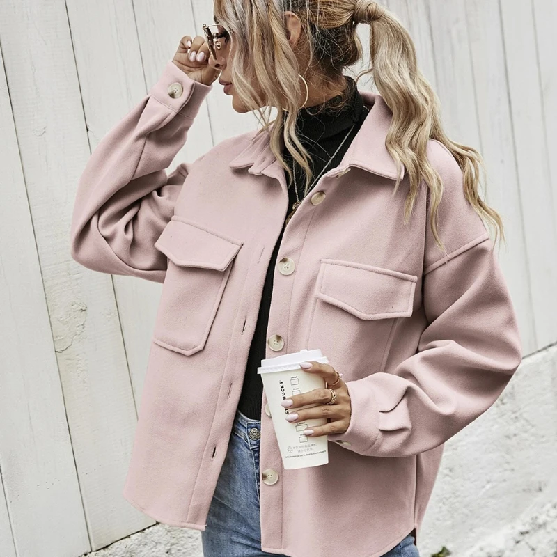 

Women's Long-sleeved Fashion Women's Clothing 2023 Fall/winter New Style Lapel Single-breasted Thick Woolen Loose Casual Jacket