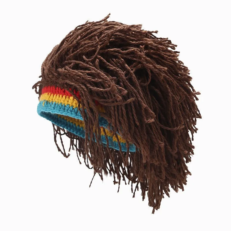 Hip Hop Wig Beanie Hat Men Winter Warm Hat Women Handmade Crochet Cap Gorro Halloween Xmas Birthday Gifts Funny Party Wig