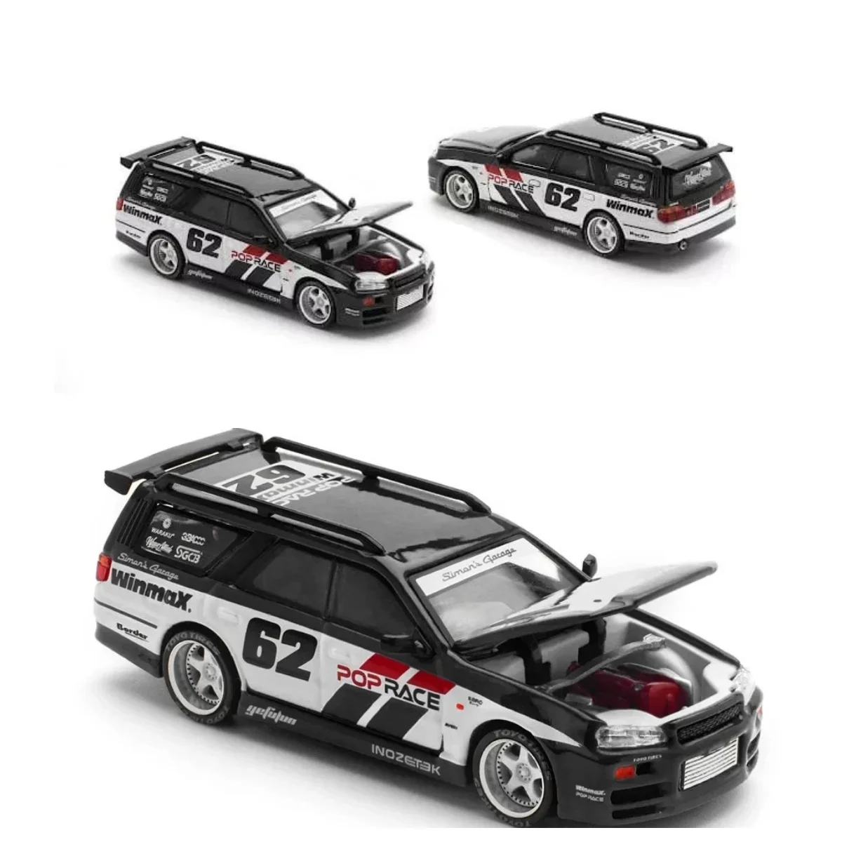 

POPRACE PR64-211 STAGEA R34 SIM0N'S GARAGE #62 BLACK 1/64 NEW POP RACE