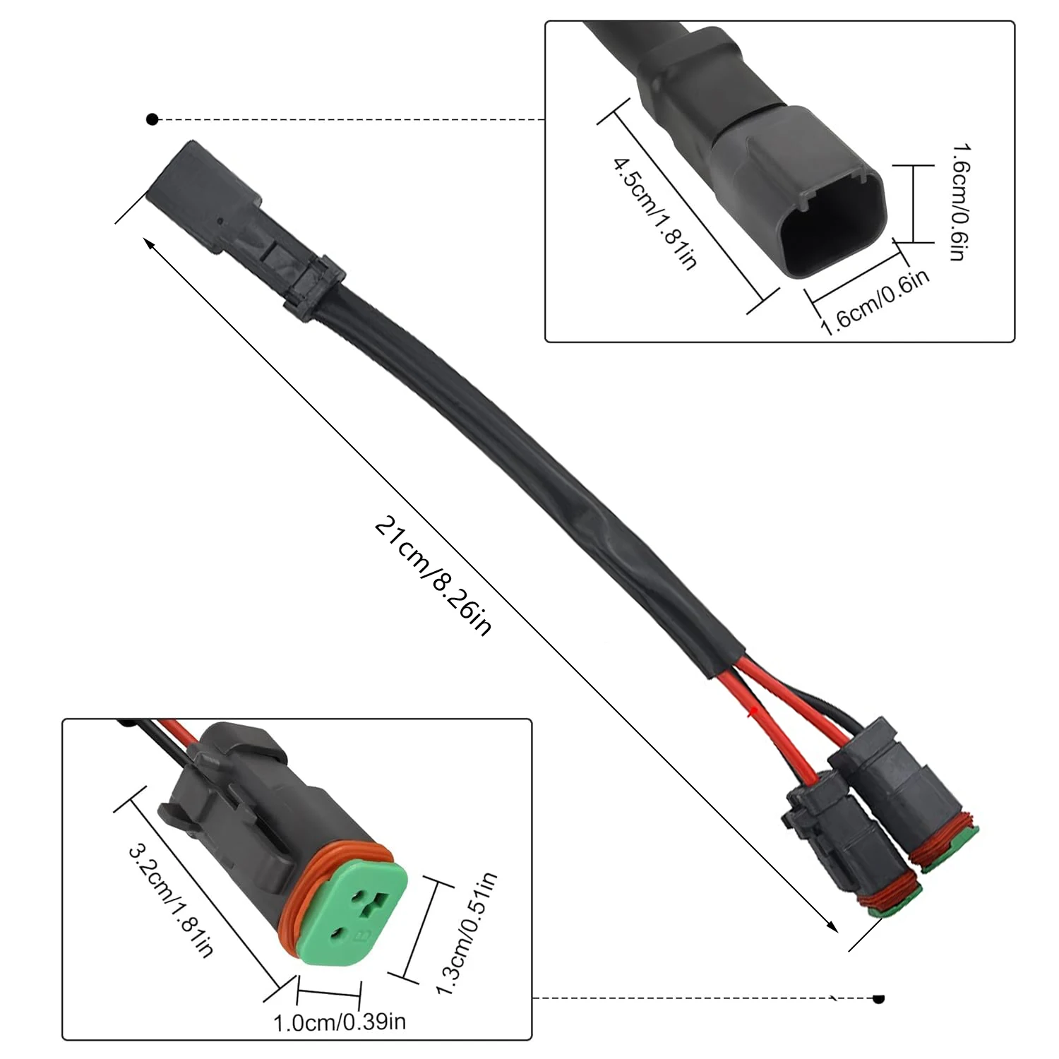 1 Set DT 2 Pin Male Female Wiring Harness, 2 in 1 DTP Adapters Extension Kit Connectors for LED Pod Lights, Cubes, Work, Fog